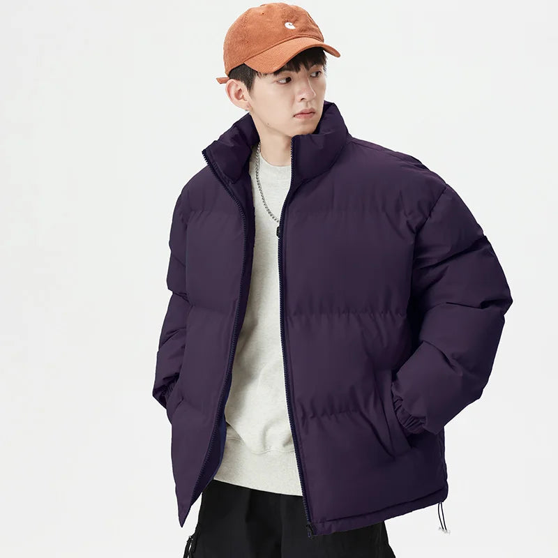 Autumn and Winter  Dopamine  Cotton  Jacket, Men's Stand-up Collar Coat, Men's  Thick Pure Color Warm Cotton Jacket, Cotton Coat