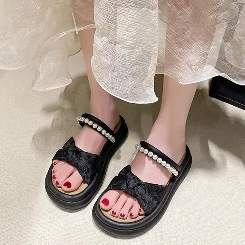 Designer Shoes Woman 2025 Slippers Casual Pantofle Low Platform Female Beach Luxury Summer New Sabot Slides Fabric Scandals Rome