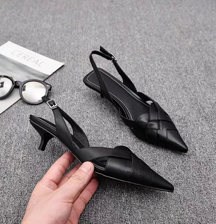 Weave Women Heeled Sandals Pointed Toe Elegant Shoes Woman Trend New Slippers Fashion Heels Women Zapatos Mujer