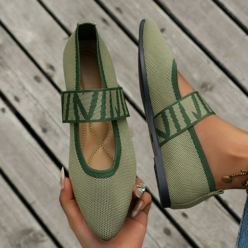 Women Ballet Flats Knitted Casual Shoes Low Heel Elegant Woman Sneakers Pointed Toe Shallow Loafers Vintage Slip on Women Shoes