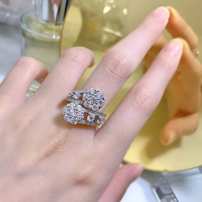 SpringLady  925 Sterling Silver Sparkling Full High Carbon Diamond Flowers Rings For Women Wedding party Fine Jewelry