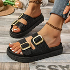 Women's Slippers Solid Color One Line Thick Soles Anti Slip Wear-resistant Fashionable Indoor Outdoor Slides Women Beach Sandals