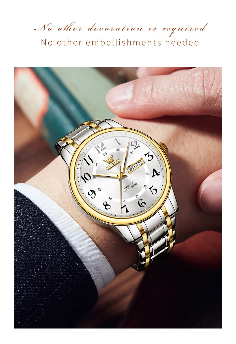 OLEVS 2891 Original Quartz Couple Watch Brand Luxury Double Calendar Waterproof Date Clock His and Her Watch Gift Couple Watch