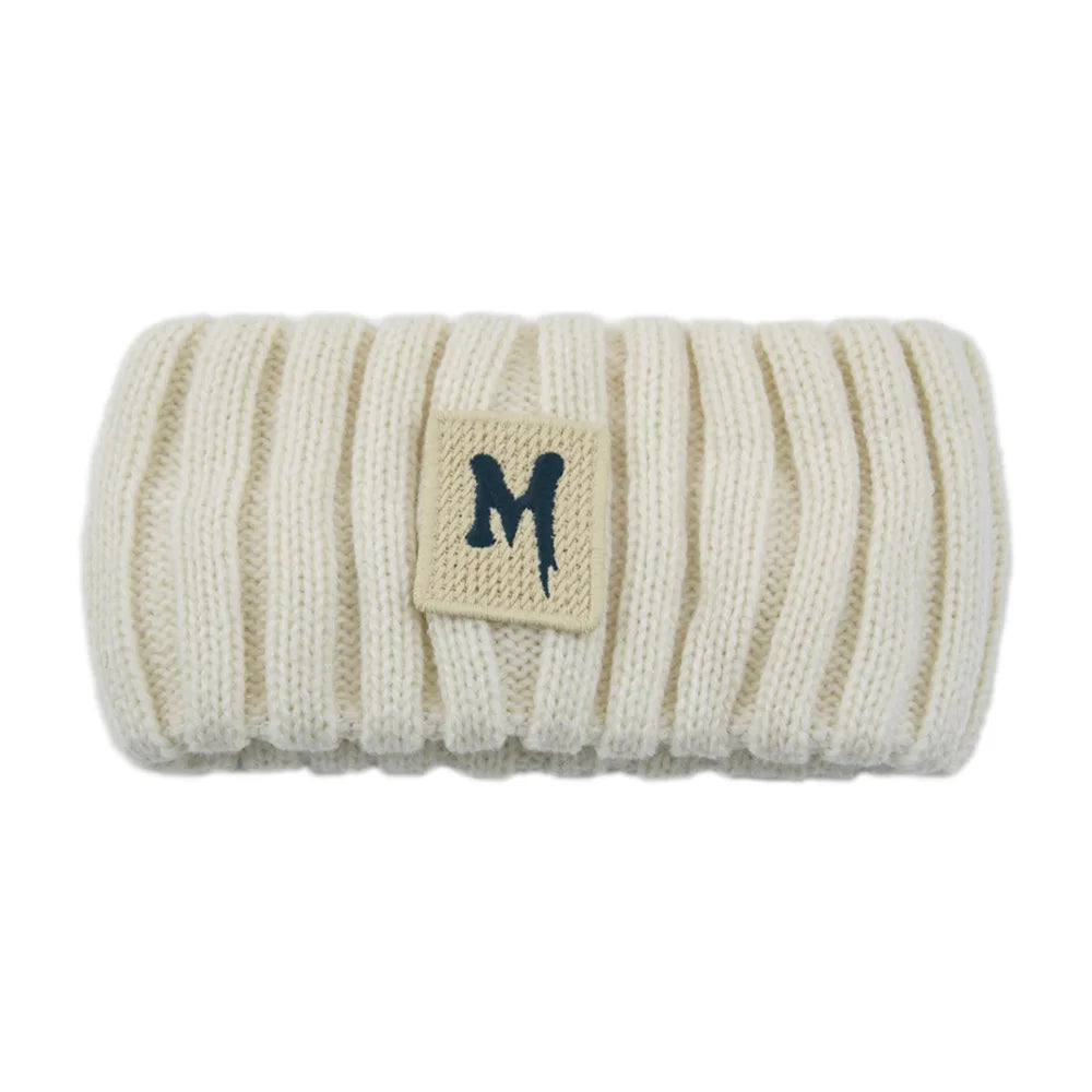 Winter Warm Letter Embroidery Headband For Women Handmade Solid Color Elastic Knitting Wool Turban Bandage Hair Accessories