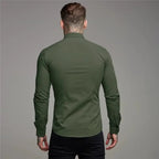 Men's Shirt Fashion Full Sleeve Shirt Men's Muscle Casual Slim-fit Business Dress Solid Color Shirt Men's Gym Fitness Men Shirt