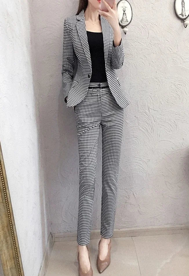 Women's 2 Pant Set Black Baggy Two Pieces Sets Pants for Woman Plaid Outfits Blazer and Trousers Suits Korea Stylish Groups of D