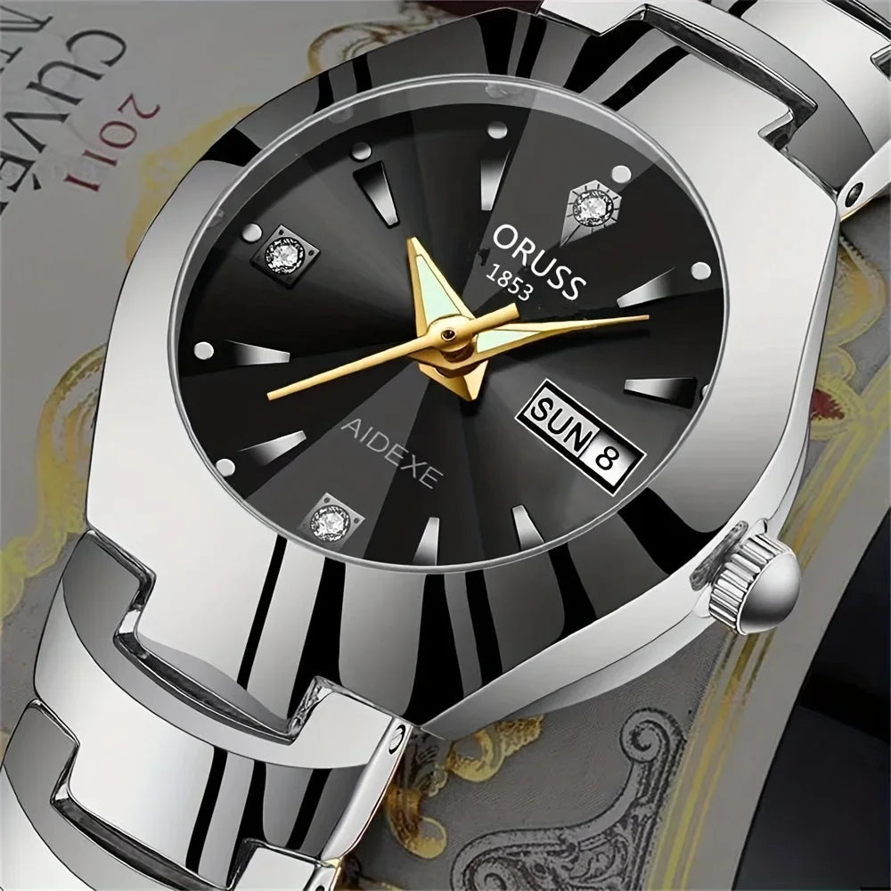 1/2pcs Couples Dial Cutting Quartz Watch Business Fashion Analog Calendar Wrist Watch Valentines Gift For Men Women Date Watch