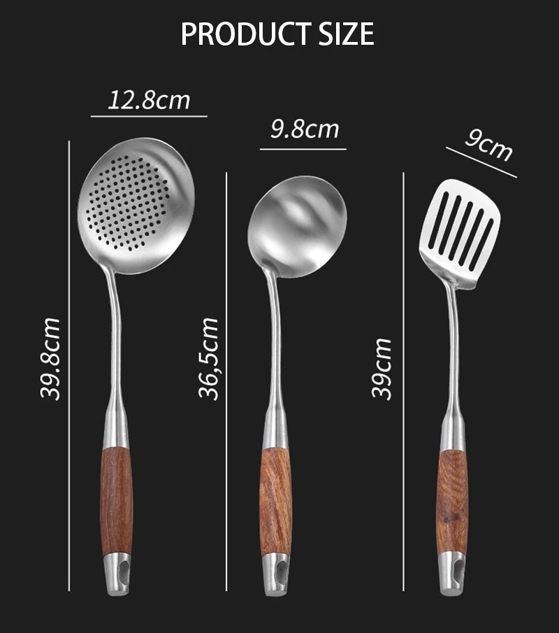 Kitchen Utensil Set 7 Piece 304 Stainless Steel Cookware Set Rosewood Handle Spatula Household Cooking Baking Tools