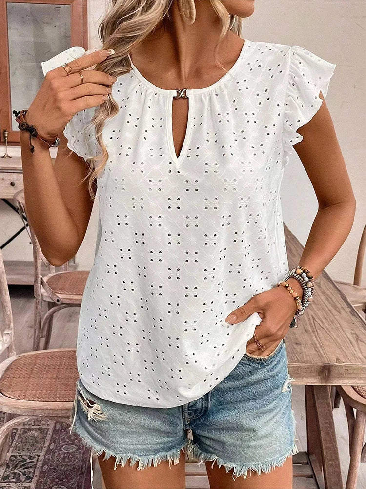 Women's elegant white crochet top