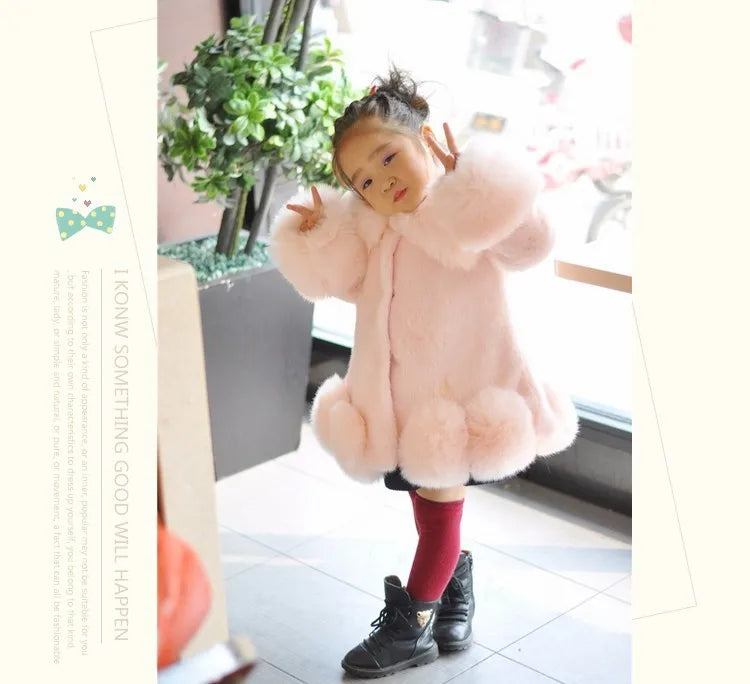 Winter Clothes for Girls 2023 New Kids Boutique Coat Thicken Korean Imitation Fur Autumn Fox Hair Cotton Warm Large Fur Collar
