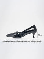 Elegant High Heels for Women, Spring and Summer New French Shallow Leather Mules, Cool and Breathable Hollow Design, Plaid Pattern Upper Kitten Heels, Versatile Dresses, Weddings, Parties, Date, Valentine's Day