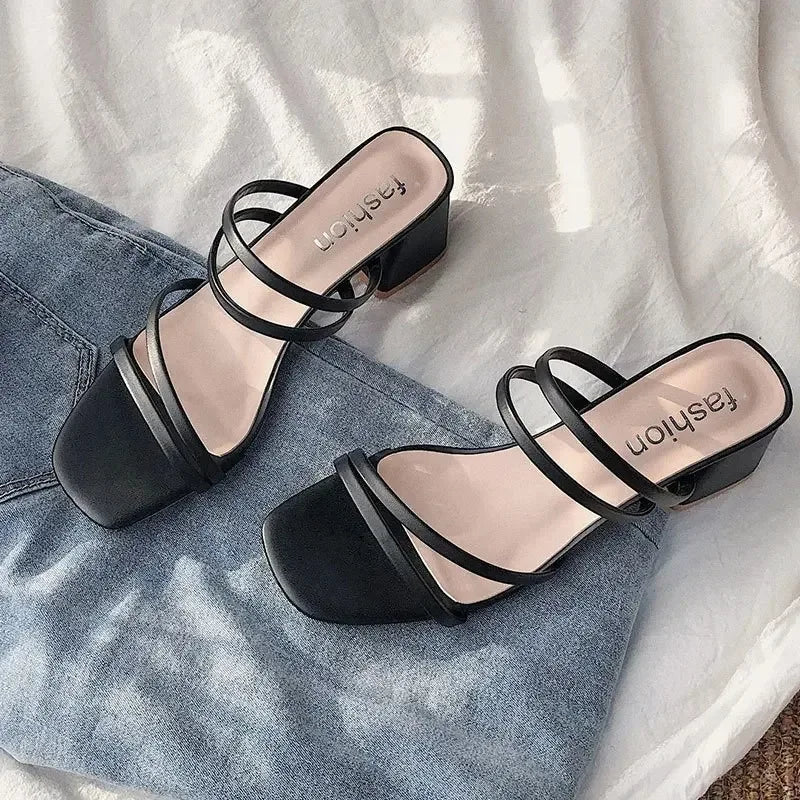 Women High Heel Sandals Summer Casual Female Shoes Woman Square Heel Open Toe Ankle Strap Ladies Sandalias Wedge Shoe 2025 New