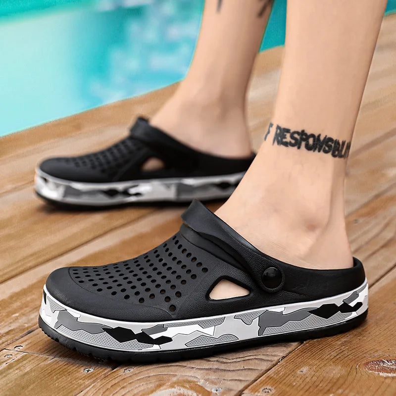 Slippers for men in summer, wearing breathable sandals outside the head, outdoor cooldown, anti slip beach, straight drag