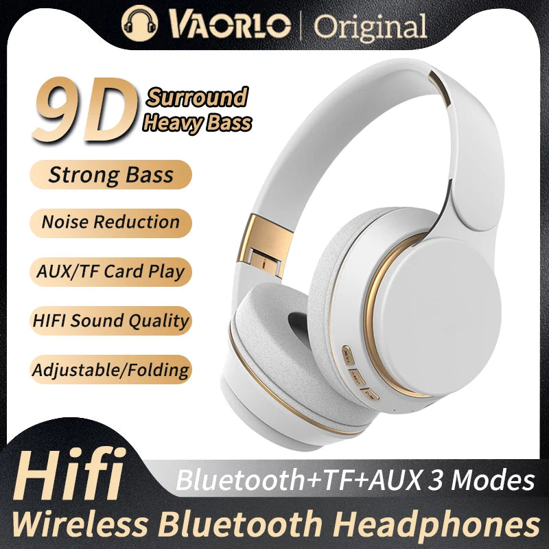 Hifi Wireless Headphones 9D Heavy Bass Surround Stereo Bluetooth Earphones Foldable Adjustable Support TF Card/AUX Play With Mic