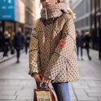 Winter Letter Print Hooded Jacket Women Clothing Trend Zipper Parkas Puffer Down Cotton Coats Design Vintage Windproof Outerwear