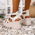 Women Sandals Summer Fashion Leather Platform Female Sandals Gladiator High Heels Sandals Women Chunky Outdoor Wedges Woman Shoe