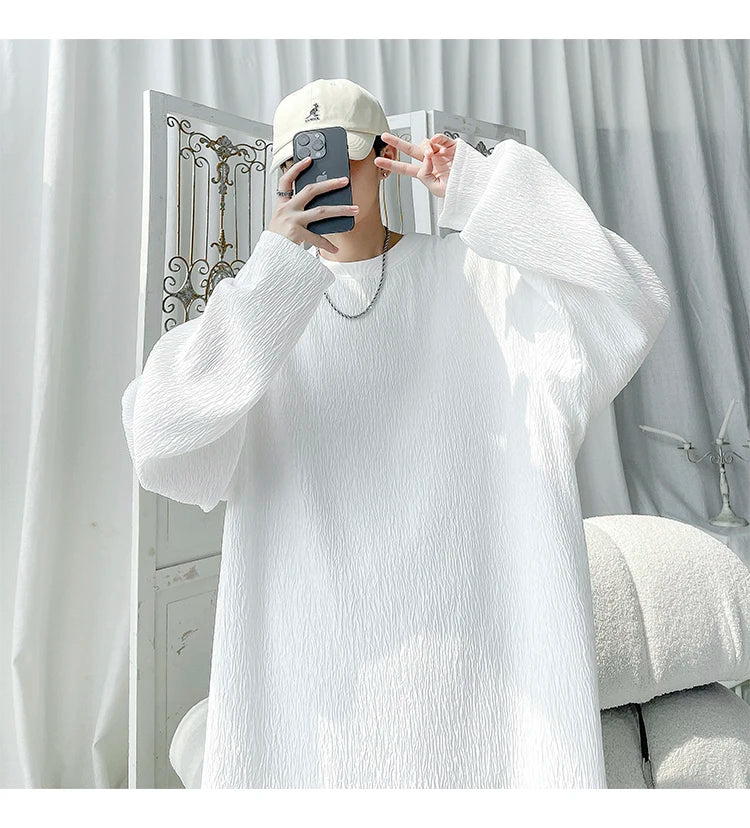 Men's High Street Long Sleeve T-Shirt - Trendy Casual Top Loose Fit Comfortable Wear, Modern Minimalist Style, Everyday Essentia