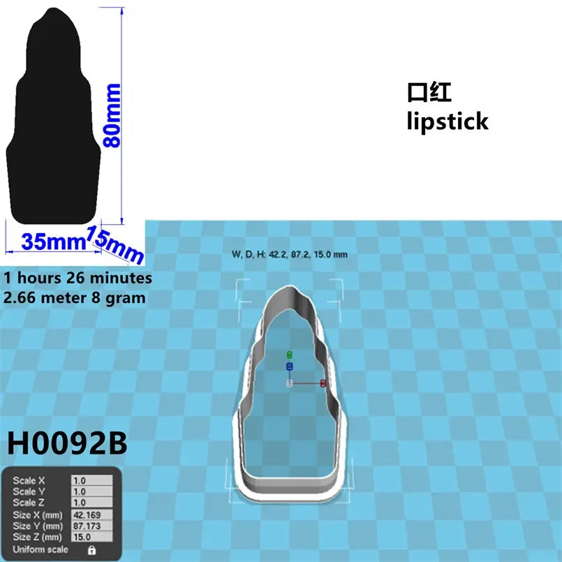 Four Specification Cartoon Women's Cosmetics Graphics Lipstick,Plastic Mold,Cake Fondant Tools,Cookie and Sushi Fruits Cutters