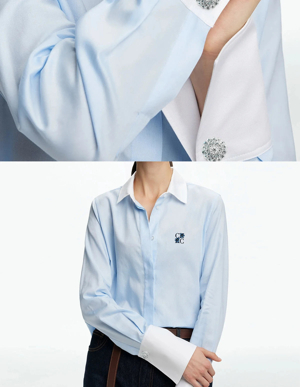 Simple New Women's Shirt Splicing Design Embroidery Flowers Elegant and Versatile Spring and Summer Striped Women's Tops