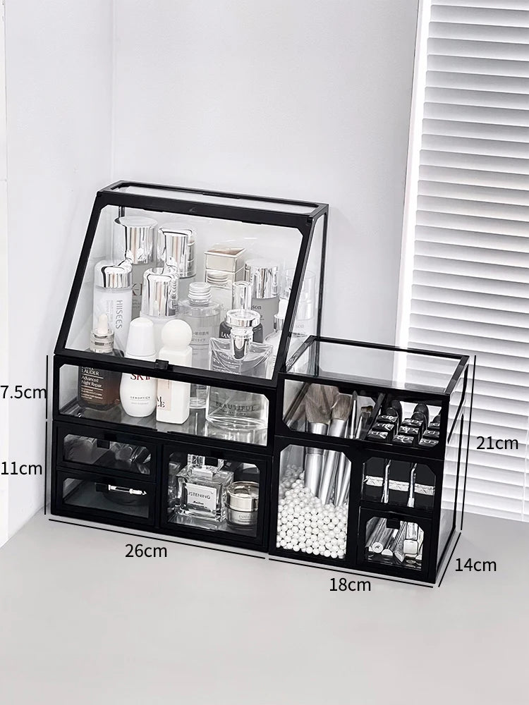 Transparent Cosmetic Storage Box Desktop High-End Dustproof Cover Carents eup Skincare Lipsti Organizer Box