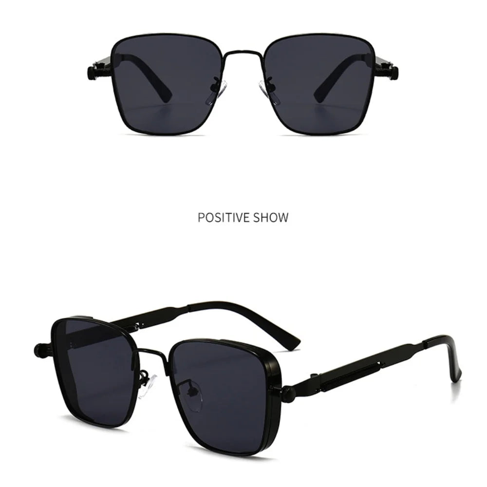 Men Driving Sunglasses Vintage Steampunk Square Sunglasses Metal Frame with Spring Hinges Women Eyepiece Trendy Driver Glasses