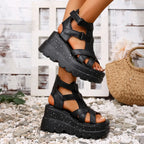 Women Sandals Summer Fashion Leather Platform Female Sandals Gladiator High Heels Sandals Women Chunky Outdoor Wedges Woman Shoe