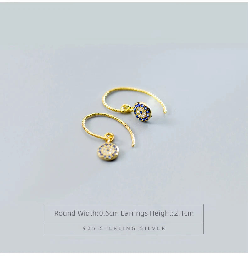 Modian New Blue Crystal Round Eyes Dangle Earrings for Women 925 Sterling Silver Gold Color Fashion Party Jewelry Gifts