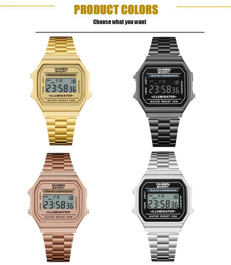 Digital Watches for Women Luxury Gold Ladies Sport Watch reloj mujer Stainless steel Electronic Watch Alarm Clocks Gifts