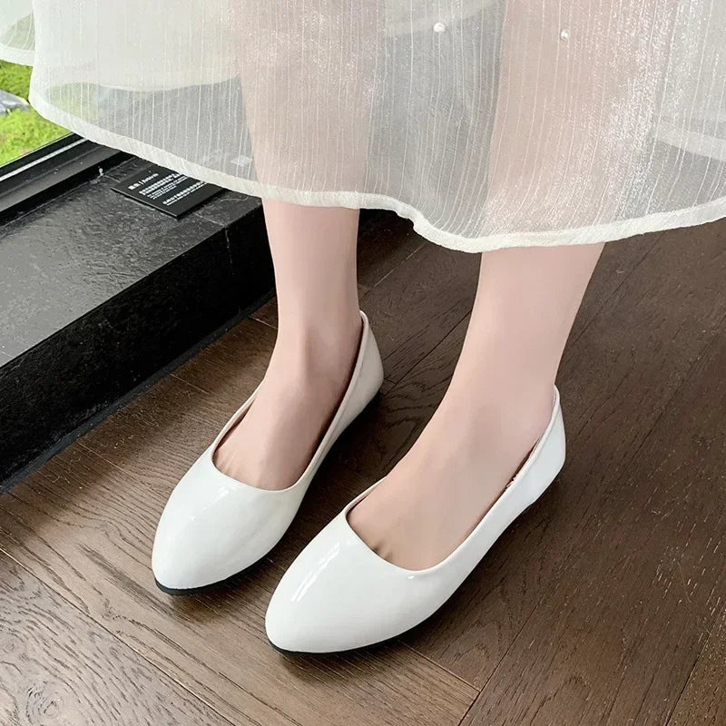 Women Candy Color Ballet Flats White Wedding Shoes Woman Flats Patent Leather Slip on Shoes Zapatos Mujer Ladies Boat Shoes NEW