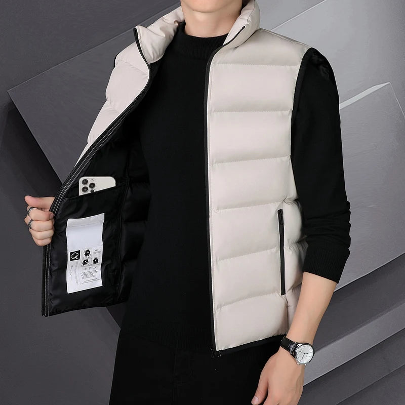 Autumn Winter Warm Vest Standing Collar Windproof Simple Solid Color Thin High Trend All Quality Fabric Comfortable Breathable