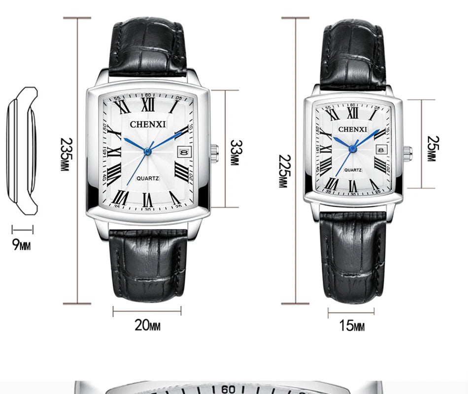 Couple Woman & Men Casual Watches Luxury Brand Square Dial Fashion Leather Strap Lover's Dress Quartz Watch Relogios Femininos