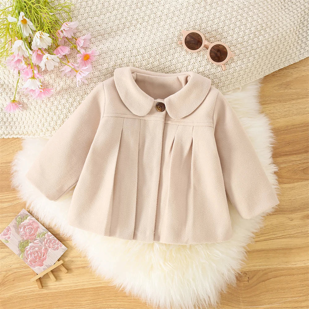 Winter New Girl'S Coat Long Warm Solid Color Fold Lapel Simple Fashion Girl Shawl Long Sleeve Loose Woolen Long Coat
