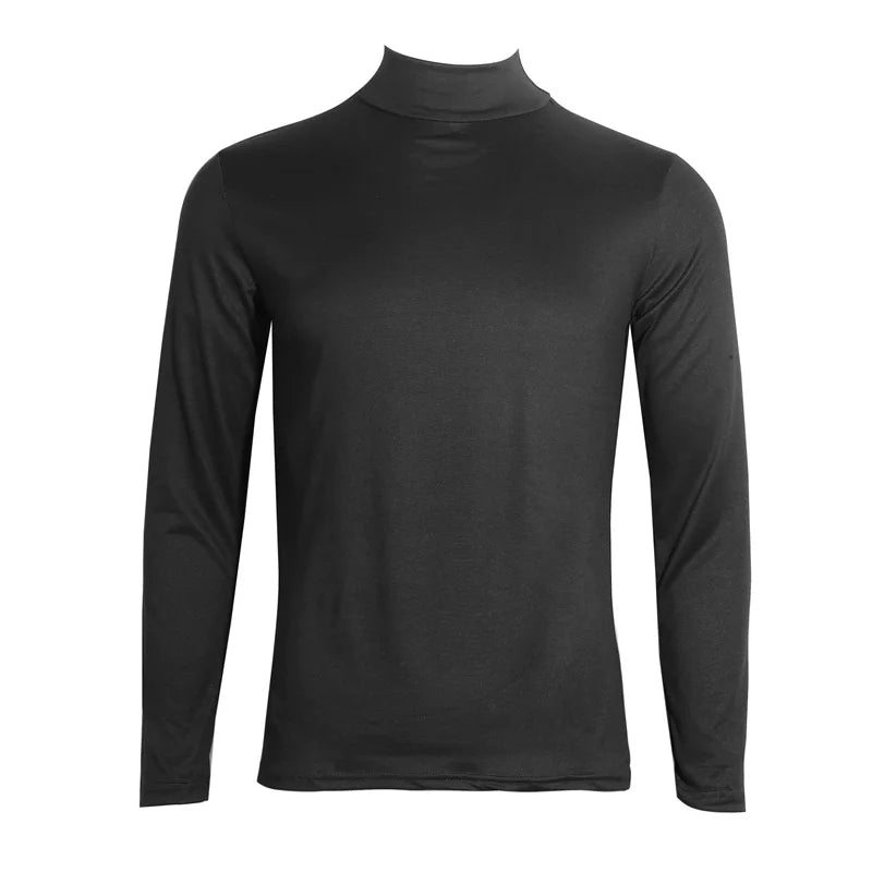 Men's High Neck T-shirts Fashion Solid Slim Long Sleeve T-shirt Male Long Sleeve Basic Bottoming Shirt Fashion Slim-Fit Tops