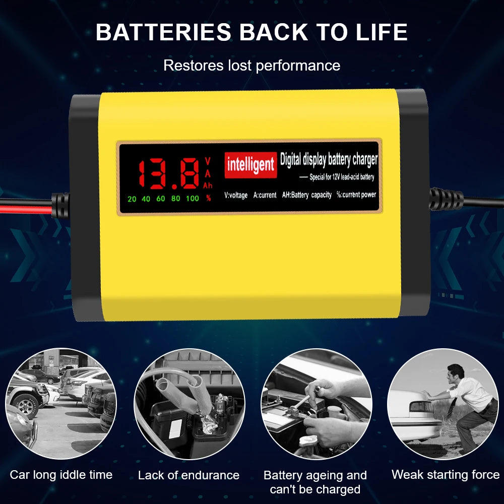 Full Automatic Car Battery Charger 2A Intelligent Fast Power Charging Digital LCD Display