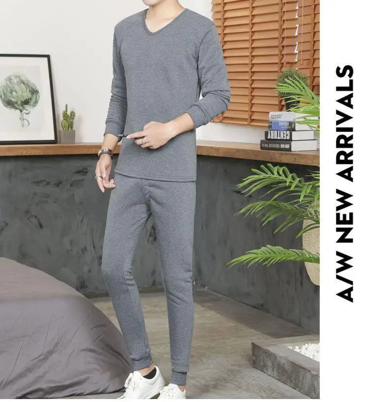 Men's round Ne Thiened Warm Underwear Set Youth Autumn Winter Thermal Clothing Long Sve Pants Home Clothes Innerwear