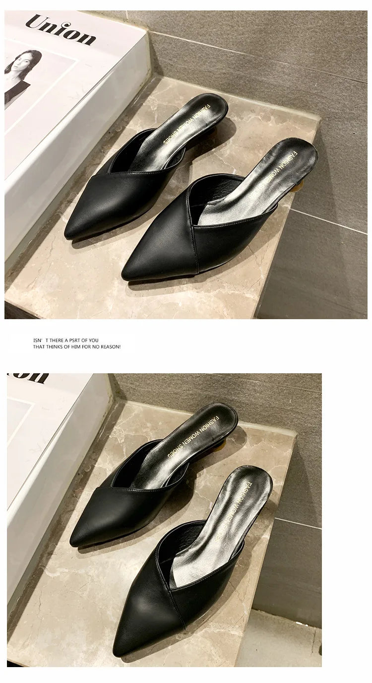 Women's Elegant Mules Woman Casual Slippers 2021 Ladies Low Heels Fashion Female Pointed Toe Shoes Women Candy Colors Footwear