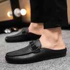 Men Half Slippers 2025 Summer Breathable Mens Casual Shoes Comfortable Walking Loafers Moccasins PU Leather Men Fashion Slippers