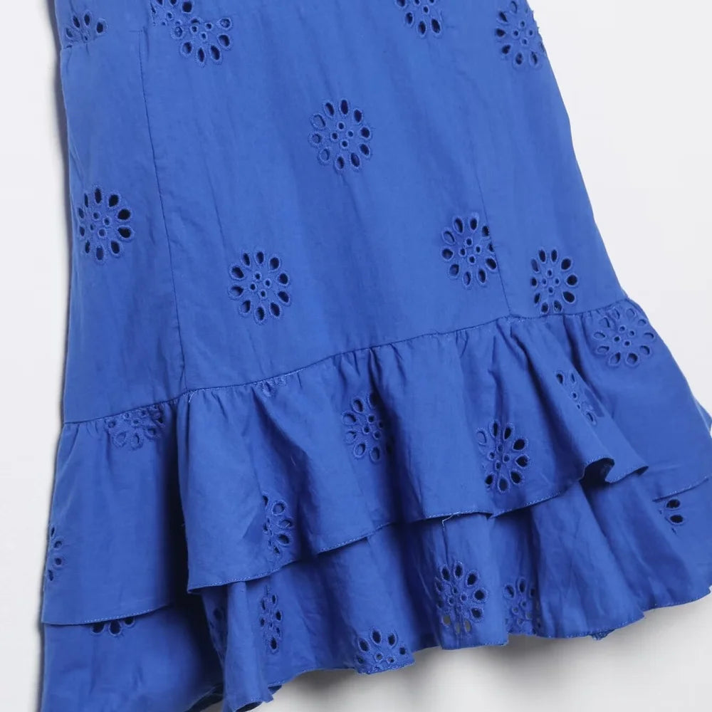 Women's Stitch Slim Short Dress V-neck Strap Sleeveless Hollow Embroidered Zipper Stacked Backless Summer New Sexy Dress