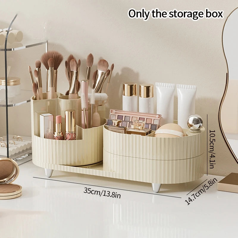 360° Rotating Cosmetic Storage Box Makeup Drawer Organizer Dresser Skincare Products Storage Box Sundries Sorting Container