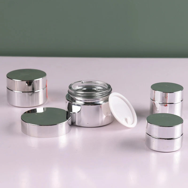 Cosmetic Jar 5-50g Face Cream Glass Bottle Silver Glass Cream Jar Cosmetic Container Empty Nail Glue Jar Travel Makeup Container