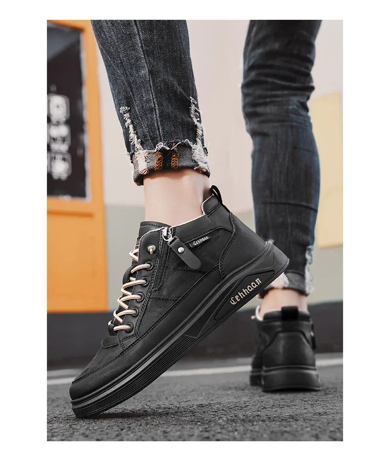 Men's Mid-top Shoes with Simple Solid Color Design Flat Bottom for All Seasons Durable  Anti-slip Lace-up Walking Casual Shoes