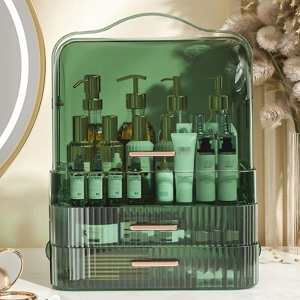 Cosmetics Storage Box With Lid and Handle Large Makeup Organizer Box Drawers for Skincare Display Cases Countertop, Bathroom