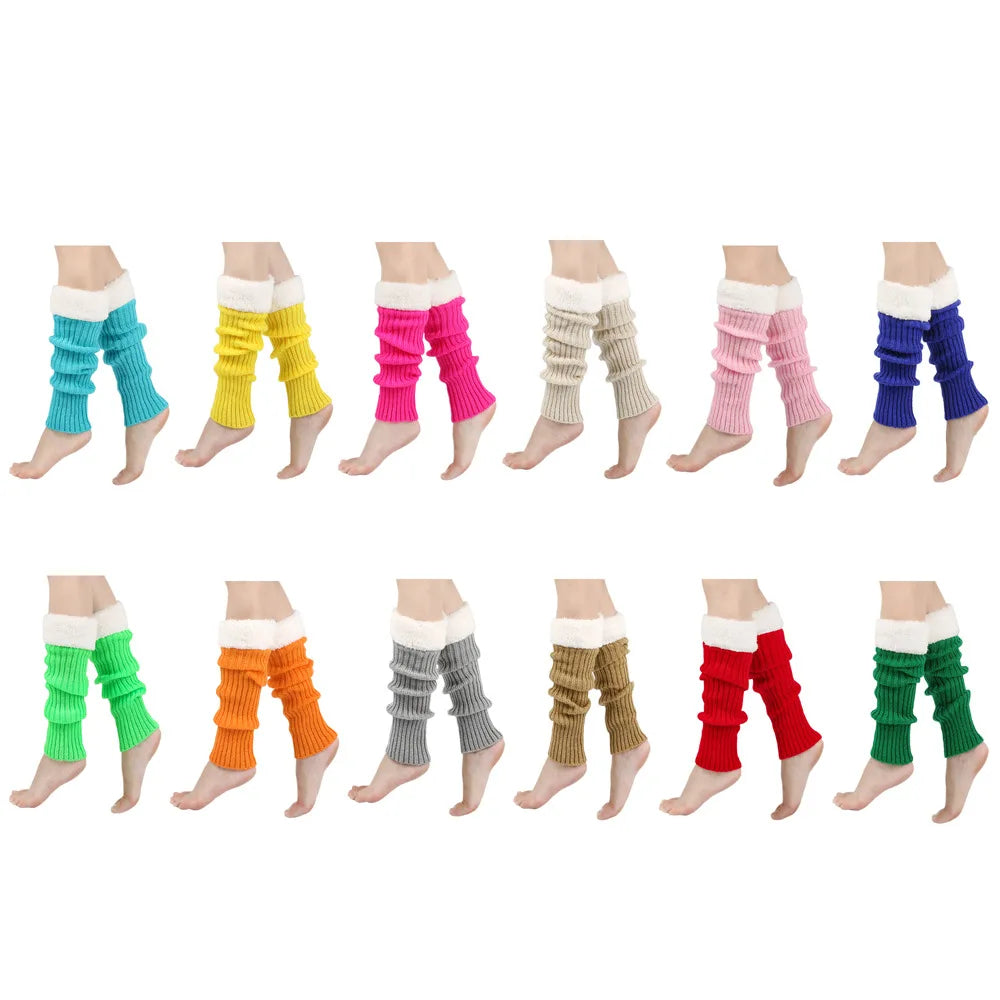 Winter Christmas Ladies Warm Ribbed Knit Leg Warmers Womens LegWarmers Polar Fleece Neon Colored Boot Cuffs for Festive Occasion