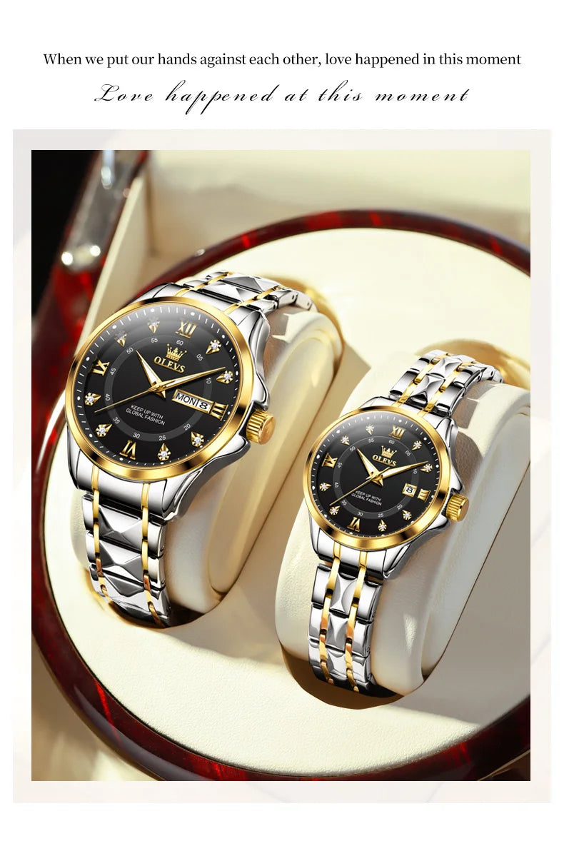 OLEVS 2906 Couple Watch Original Roman Scale Diamond Dial Luxury Quartz Watch For Men Women Rhombus Strap Waterproof Hand Clock