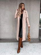 Autumn Winter Women Woolen Jacket Top Outwear Elegant Fashion Long Sleeve Lapel Collar Belt Trench Coat Overcoat Streetwear