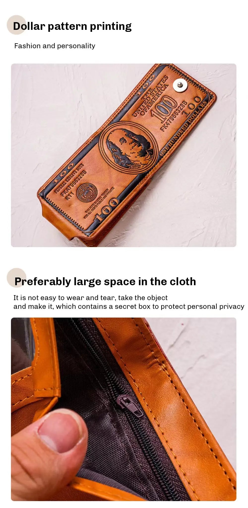 Men's Wallets With 100 US Dollar PatternWallet Male Leather Walet Photo Card HolderFashion Large Capacity Wallet Purse Bag