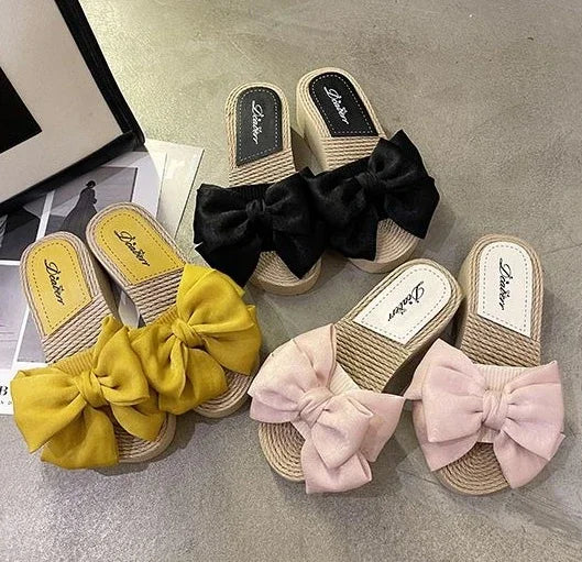 Platform Woman Slippers With Bow Sandals Easy Wears Shoes for Women Vip New Collection Designer Luxury Stylish Slides Wholesale
