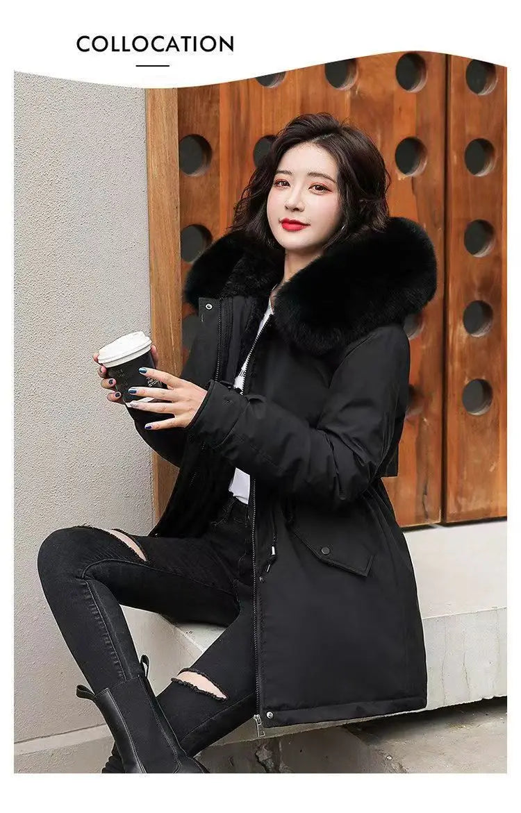 Winter Coat 2025 New Women's Thick Cotton Jacket Women's Medium long Korean version Fur collar Coat Female Warm Parka Overcoat
