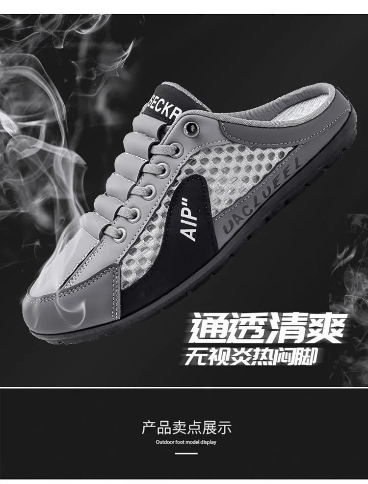 Men's Casual Slippers  Summer Comfortable Anti Slip Mesh Breathable Men's Sports Shoes Lightweight Soft Soled Half Slippers