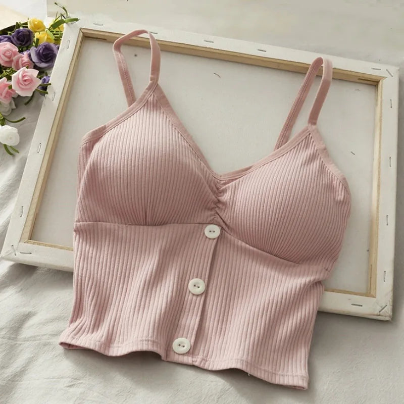 Women Knitted Tank Top Strap Vest Female Knitting Crop Top Chest Wrap Pure Cotton Underwear  Camisoles